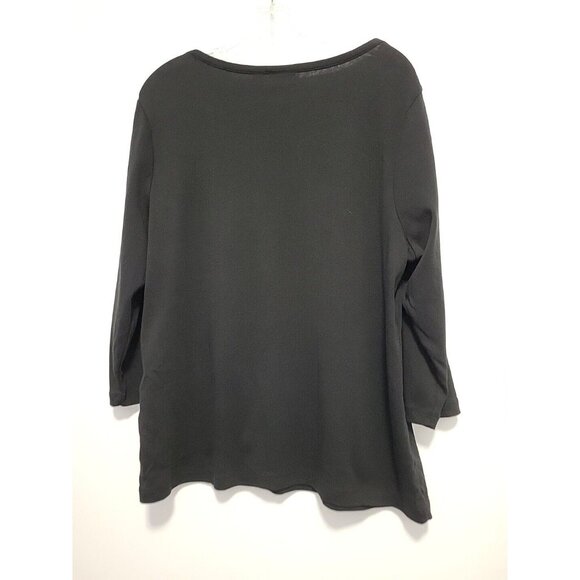 Chicos Size 3 100% Cotton Blouse Studded Detail On Sholders 3/4 Sleeves Black XL - Picture 6 of 6